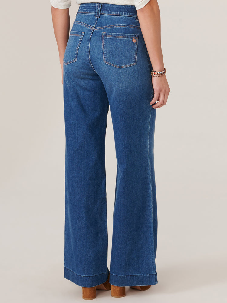 
            
                Load image into Gallery viewer, Blue Denim Absolution High Rise Wide Leg Whiskered Faded Jean
            
        