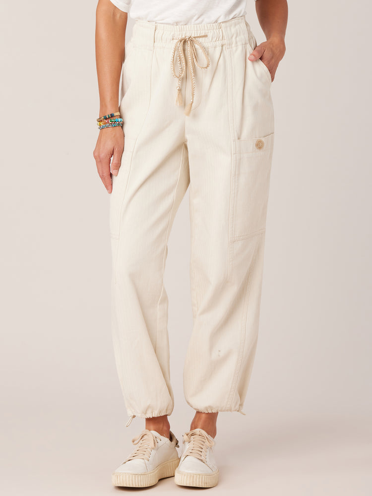 Pale Stone AbLeisure Skyrise Pull On Elastic Tie Waist Toggle Hem Patch Pocket Billowed Jogger