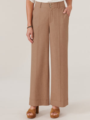 Toasted Coconut "Ab"solution Skyrise Double Button Wide Leg Front Seam Petite Pant