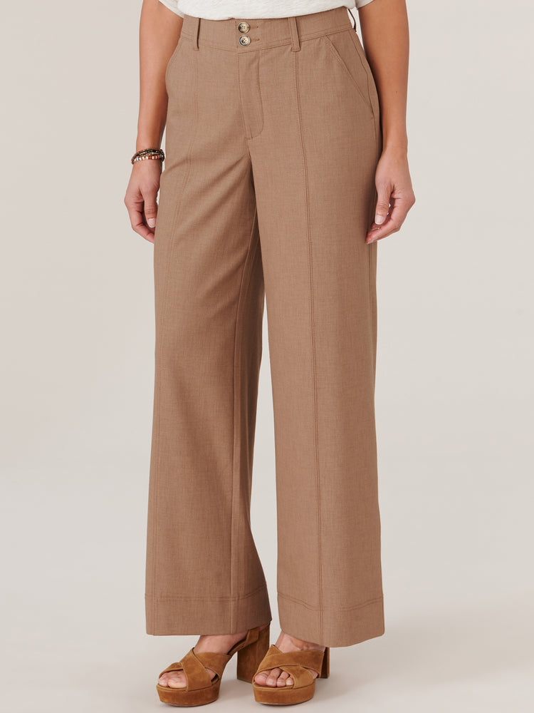 Toasted Coconut "Ab"solution Skyrise Double Button Wide Leg Front Seam Petite Pant