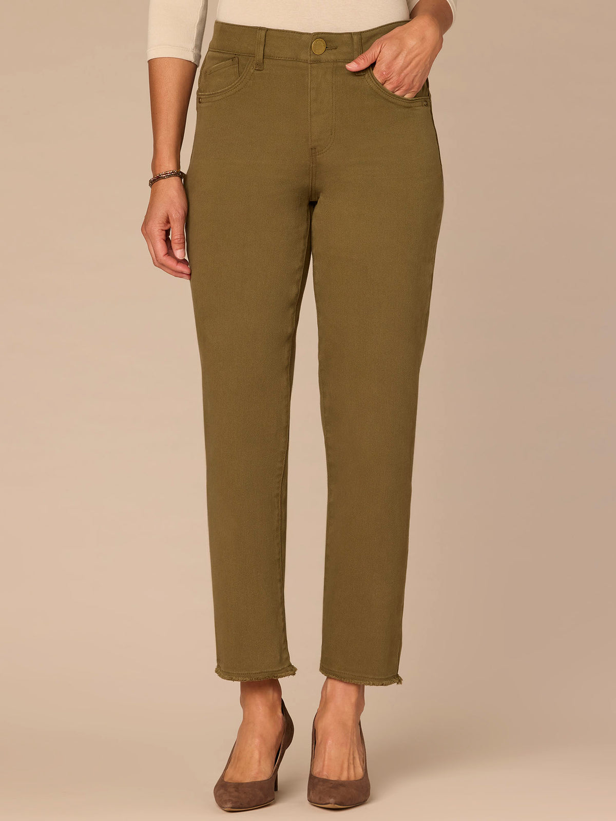 "Ab"solution® Colored Slim Straight Cascading "D" Pants
