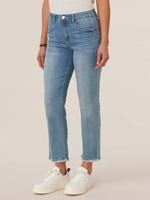 Luxe Touch Premium Stretch Light Blue Distressed Denim "Ab"solution High Rise Slim Straight Leg Jeans