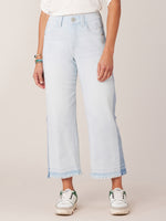 Powder Blue Absolution Skyrise Relaxed Straight Leg Side Panel Crop Release Fray Hem Two Tone Jean