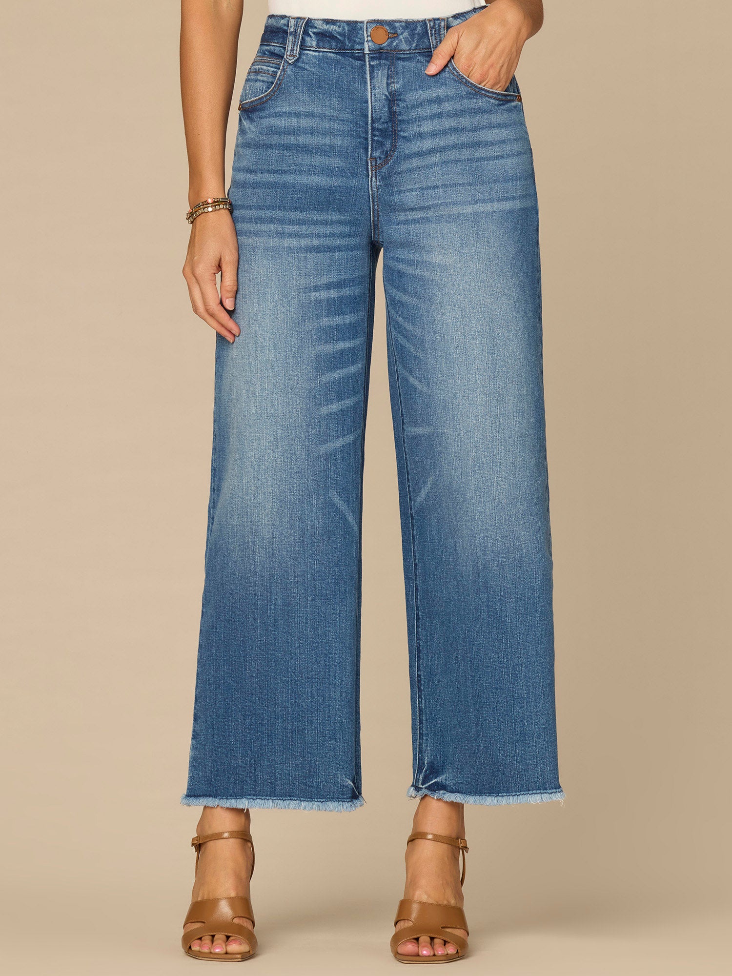 Jean Rounds “Ab”solution® Skyrise Round Up Wide Leg Boyfriend Jeans with Fray Hem ...
