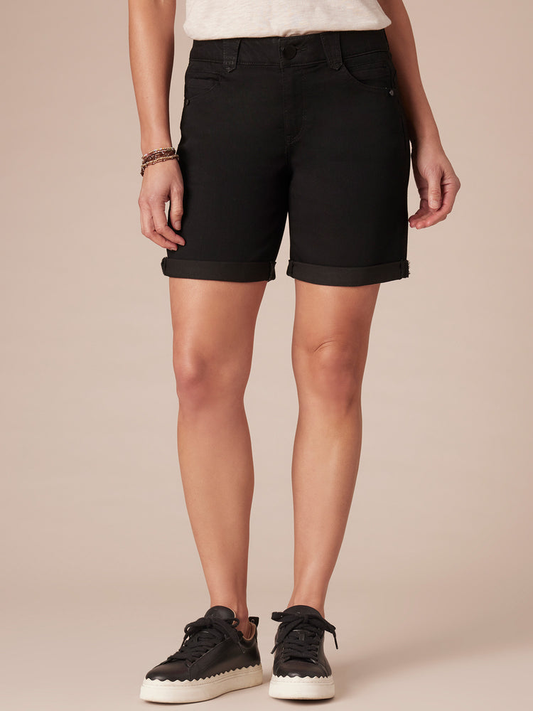 "Ab"solution 7 inch inseam black denim shorts womens