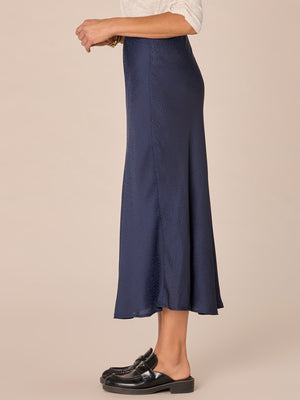 Navy Dotted Print Jacquard Woven Bias Skirt