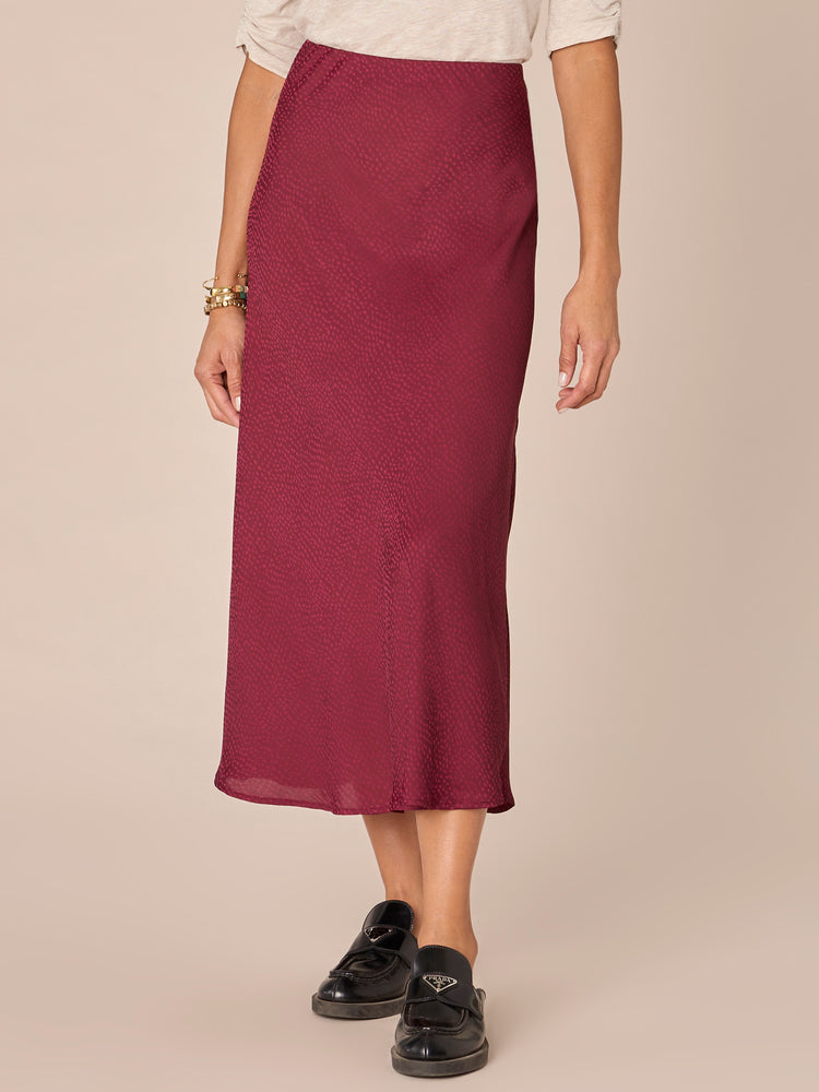 Berry Grape Dotted Print Jacquard Woven Bias Skirt