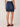 Indigo Absolution High Rise Double Button Tab Patch Pocket Fray Hem Denim Petite Skirt