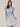 Light Powder Blue Short Double Flutter Scallop Sleeve Mandarin Ruffle Collar Smock Yoke Half Placket Self Tie Waist Lyocell Woven Petite Dress