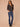 Charcoal Double Layer Three Quarter Sleeve V-Neck Button Down Front Contrast Scallop Edge Banded Hem Faux Twofer Sweater Cardigan