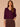 Dark Raisin Double Layer Three Quarter Sleeve V-Neck Button Down Front Contrast Scallop Edge Banded Hem Faux Twofer Sweater Cardigan
