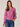 Red Violet Long Blouson Sleeve High V-Neck Print Cable Stitch Sweater