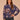 Evening Blue Graham Cracker Multi Long Drop Shoulder Ruched Dolman Sleeve Round Mock Neck Banded Hem Abstract Floral Print Sweater