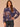 Evening Blue Graham Cracker Multi Long Drop Shoulder Ruched Dolman Sleeve Round Mock Neck Banded Hem Abstract Floral Print Sweater