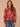 Umber Plum Multi Long Drop Shoulder Ruched Dolman Sleeve Round Mock Neck Banded Hem Abstract Floral Print Sweater
