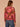 Umber Plum Multi Long Drop Shoulder Ruched Dolman Sleeve Round Mock Neck Banded Hem Abstract Floral Print Sweater