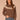 Heather Brown Multi Long Blouson Sleeve High Round Neck Fair Isle Argyle Banded Hem Sweater Top