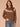 Heather Brown Multi Long Blouson Sleeve High Round Neck Fair Isle Argyle Banded Hem Sweater Top