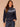 Heather Navy Blue Multi Long Blouson Sleeve High Round Neck Fair Isle Argyle Banded Hem Sweater Top
