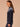 Heather Navy Blue Multi Long Blouson Sleeve High Round Neck Fair Isle Argyle Banded Hem Sweater Top

