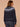 Heather Navy Blue Multi Long Blouson Sleeve High Round Neck Fair Isle Argyle Banded Hem Petite Sweater Top
