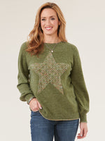 Thyme Long Blouson Sleeve High Round Neck Space Dye Star Sweater 