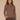 Heather Brown Long Sleeve Mock Neck Pointelle Stitch Shirttail Hem Sweater