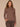 Heather Brown Long Sleeve Mock Neck Pointelle Stitch Shirttail Hem Sweater