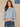 Nile Blue Three Quarter Bell Puff Sleeve Round Neck Scallop Edge Variegated Stitch Mix Flounce Hem Slightly Sheer Plus Size Sweater Top