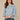 Nile Blue Three Quarter Bell Puff Sleeve Round Neck Scallop Edge Variegated Stitch Mix Flounce Hem Slightly Sheer Sweater Top