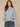 Nile Blue Three Quarter Bell Puff Sleeve Round Neck Scallop Edge Variegated Stitch Mix Flounce Hem Slightly Sheer Petite Sweater Top