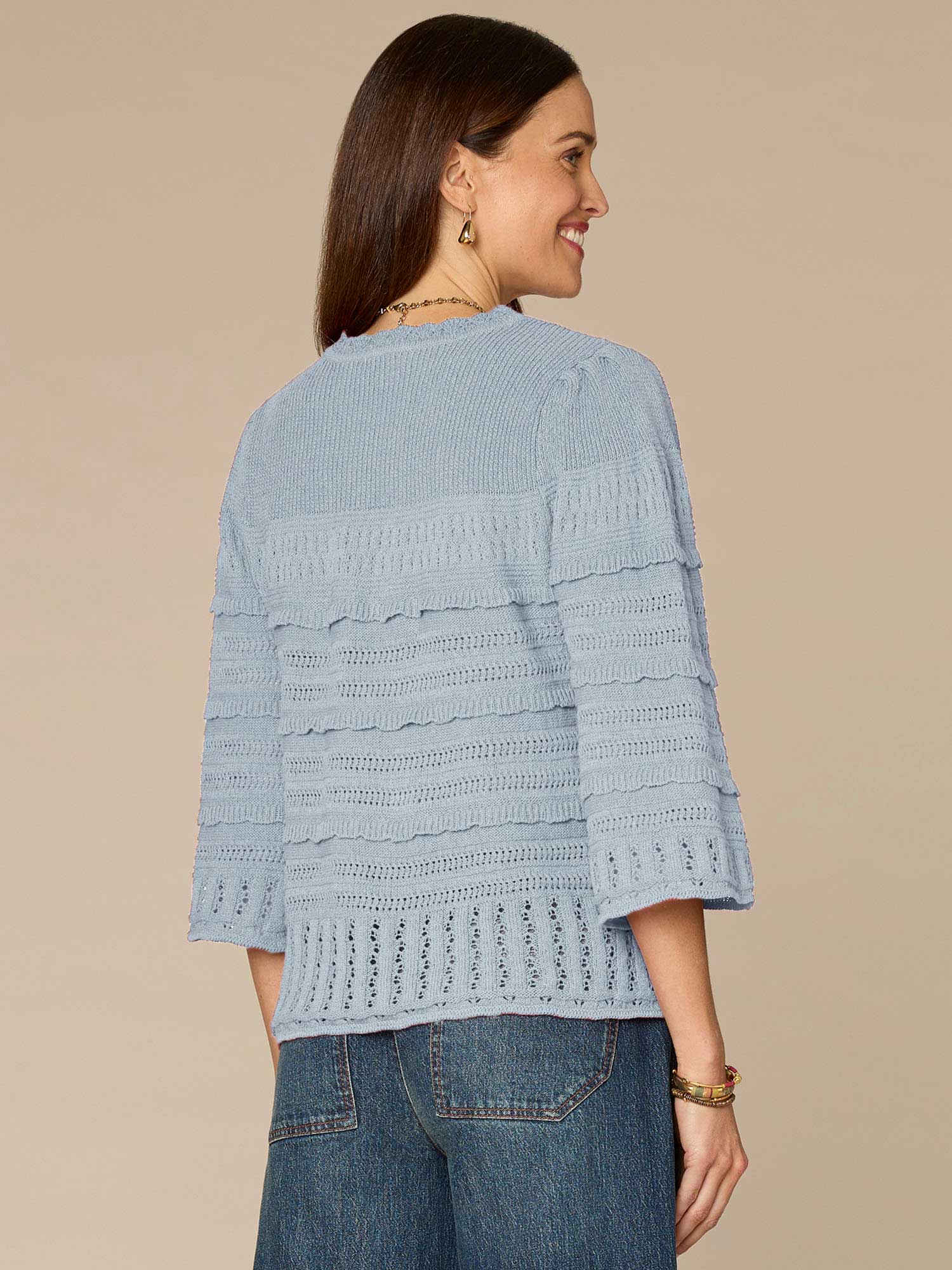Bell Sleeve Round Neck Crochet Edge Variegated Stitch Mix