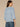 Nile Blue Three Quarter Bell Puff Sleeve Round Neck Scallop Edge Variegated Stitch Mix Flounce Hem Slightly Sheer Sweater Top