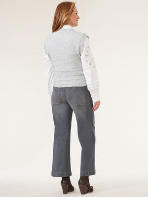 
            
                Load image into Gallery viewer, Heather Grey Sleeveless Embroidered Front Round Neck Sweater Vest
            
        