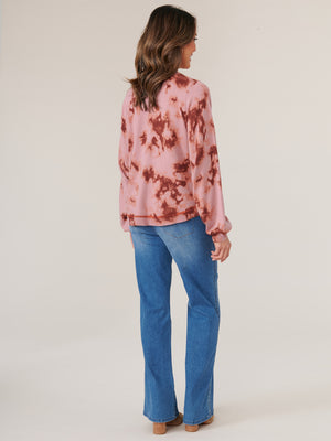 
            
                Load image into Gallery viewer, Blush Mauve Roasted Pecan Long Blouson Sleeve Mock Neck Side Overlap Rounded Hem Printed Petite Sweater
            
        