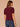 Plum Above Elbow Banded Sleeve Scallop Edge V-Neck Paisley Jacquard Texture Scallop Banded Hem Slightly Sheer Sweater Top

