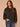 Heather Charcoal Ivory Long Dolman Blouson Drop Shoulder Sleeve Overlap High V-Neck Contrast Blanket Stitch Embroidery Detail Sweater