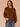 Heather Copper Ivory Long Dolman Blouson Drop Shoulder Sleeve Overlap High V-Neck Contrast Blanket Stitch Embroidery Detail Sweater