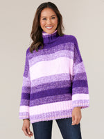 Mulberry Ombre Multi Long Drop Shoulder Sleeve Turtle Neck Ombre Stripe Metallic Tipping Sweater
