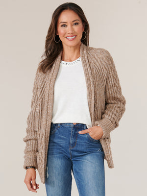 
            
                Load image into Gallery viewer, Peanut Butter Long Cuffed Sleeve Open Front Drop Pocket Sweater Cardigan
            
        