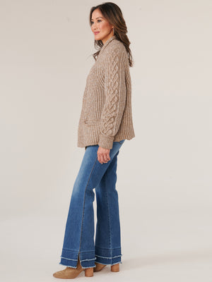 
            
                Load image into Gallery viewer, Peanut Butter Long Cuffed Sleeve Open Front Drop Pocket Sweater Cardigan
            
        