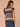 Blue Ensign Blue Multi Short Flutter Sleeve Split Neck Lace Up Tie Stripes Straight Hem Slightly Sheer Sweater Top