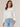 Off White Airy Blue Multi Three Quarter Scalloped Edge Raglan Sleeve High Round Neck Multi Color Stripes Tipping Detail Sweater