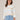 Off White Airy Blue Multi Three Quarter Scalloped Edge Raglan Sleeve High Round Neck Multi Color Stripes Tipping Detail Petite Sweater
