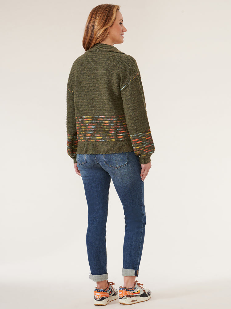 
            
                Load image into Gallery viewer, Dark Forest Multi Blouson Sleeve Johnny Collar Kangaroo Pocket Sweater
            
        