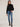 Black Long Blouson Sleeve Rhinestone Embroidery Mock Neck Sweater