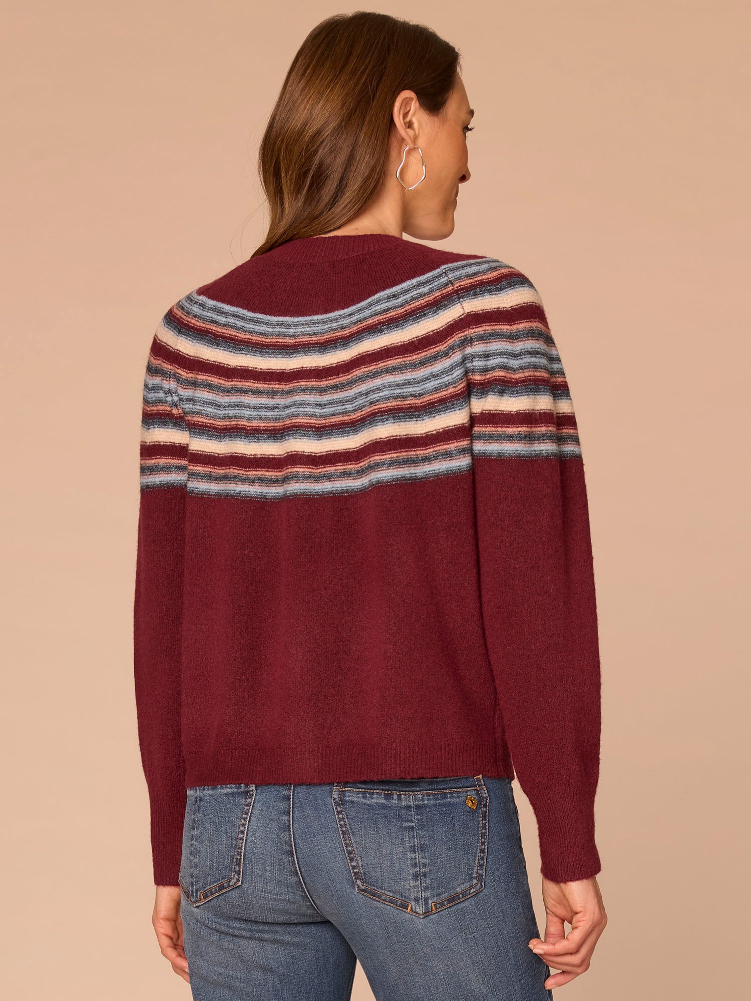 Pdsw Long Sleeve Round Neck Snap Front Stripe Jacquard Sweater Cardigan ...