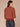 Mahogany Red Canyon Rock Three Quarter Dolman Blouson Pleated Sleeve Round Neck Banded Hem Striped Bias Stitch Sweater
