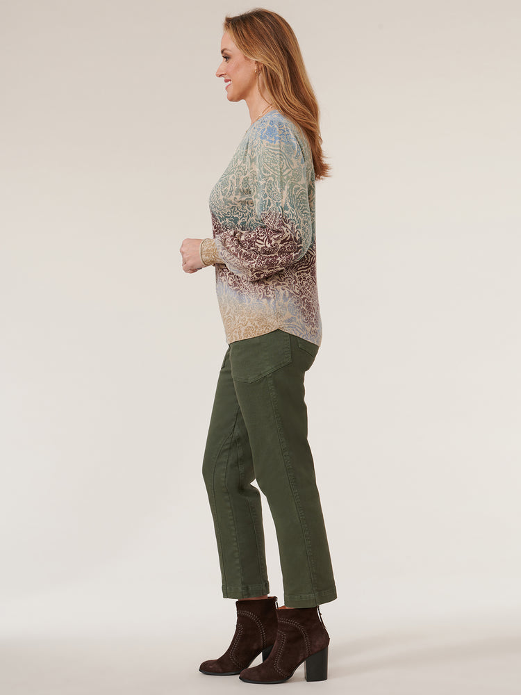 
            
                Load image into Gallery viewer, Vintage Walnut Multi Long Puff Sleeve Round Neck Printed Sweater
            
        