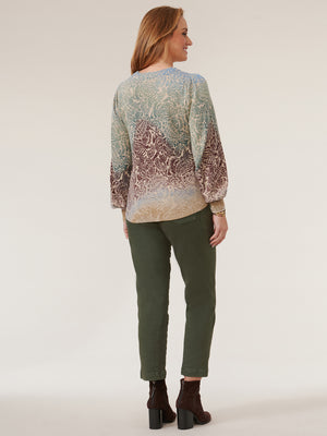 
            
                Load image into Gallery viewer, Vintage Walnut Multi Long Puff Sleeve Round Neck Printed Sweater
            
        